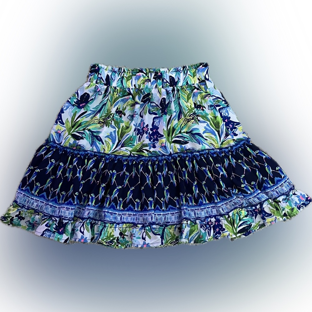 Lilly Pulitzer skirt, size XS. Ruffles. Blue, green, white and pink.